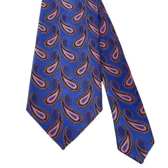 Ermenegildo Zegna Men's Recent Tie Blue/Pink Paisley Satin Silk 3.5